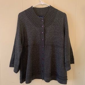 Gray Silver Cardigan Sparkly Winter Sweater Medium